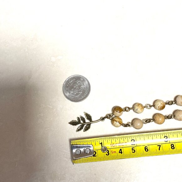 Genuine Yellow Picture Jasper Short Necklace, Bronze Leaf Branch Charm +Gemstone - Picture 13 of 15